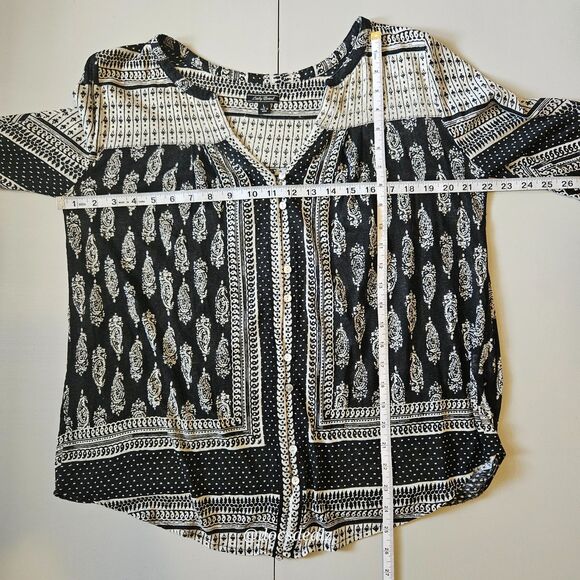 Lucky Brand Black & White Long-Sleeve Boho Top Women's Large - Picture 3 of 6